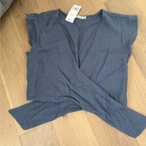 NWT Abercrombie French blue tie waist crop top